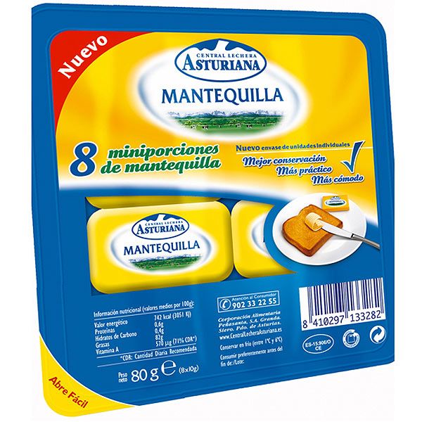 MANTEQUILLA ASTURIANA BLISTER MICRO 8x10 g. Lácteos Mendi en Navarra